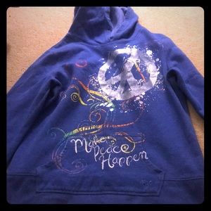 A peace sign blue sweatshirt